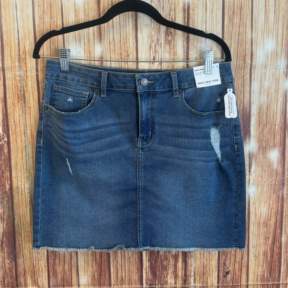 Marc New York Jeans Women’s Distressed High Rise Blue Mini Skirt Size 10